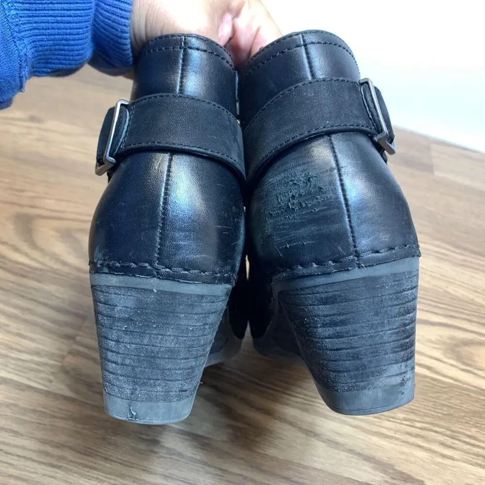 Dansko Boots Women 6.5-7 EU 37 Shirley Wedge Heel Ankle Booties Black Leather‎
